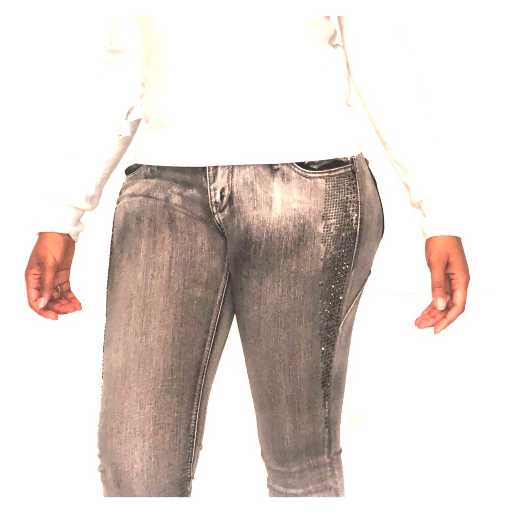 Express rhinestone gray/black jeans